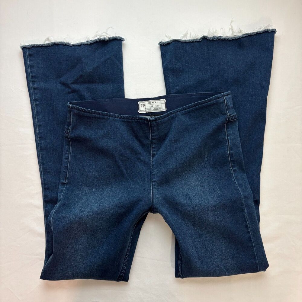 Vintage Free People Jeans Flare Distressed Bell Bottom Boho Dark Wash 4/27